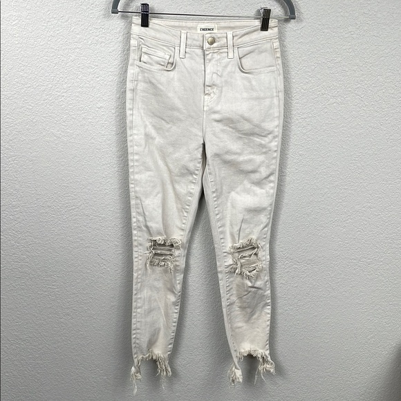 New L’Agence High Line Skinny Jeans High Rise Biscuit Destruct Sz 24 - Picture 5 of 13